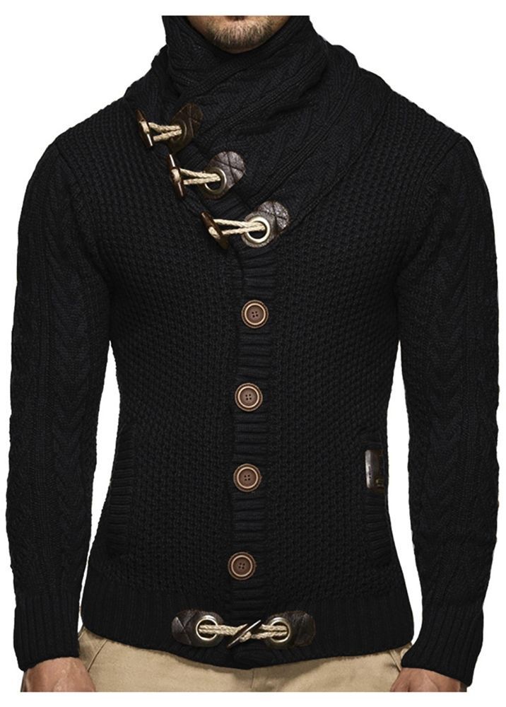 Plain Shawl Neck Button Europeiska Stil Herrtröjor