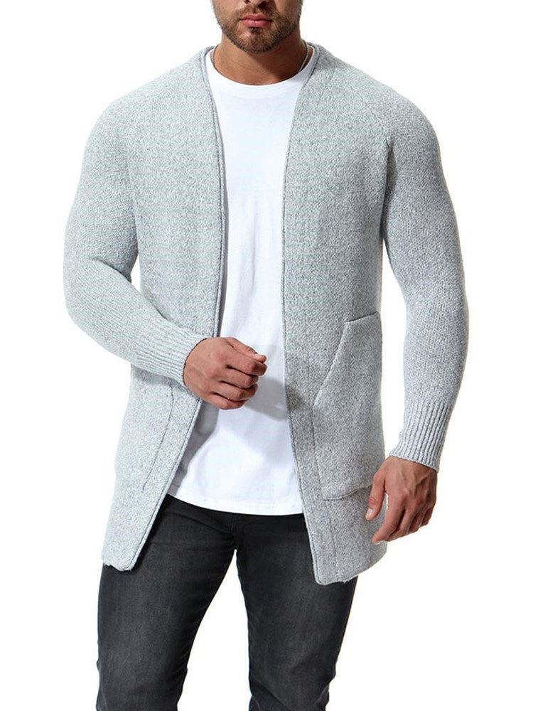 Plain Slim Mens Cardigan Med Fickor