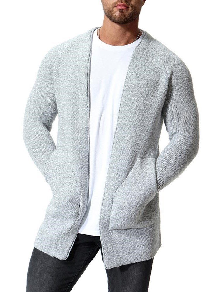 Plain Slim Mens Cardigan Med Fickor