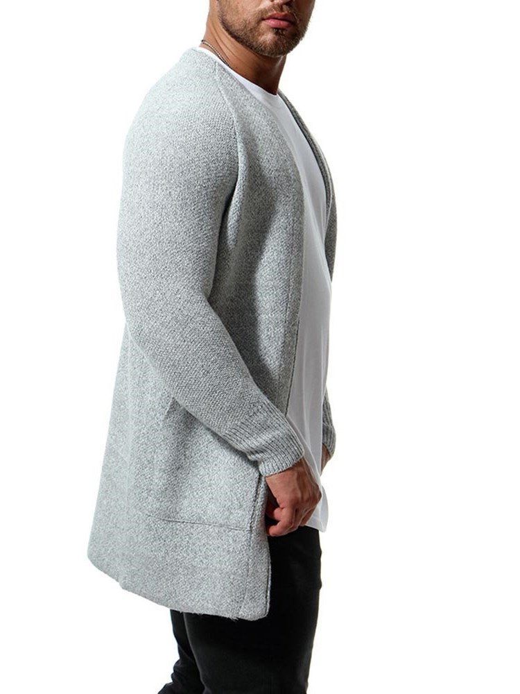 Plain Slim Mens Cardigan Med Fickor