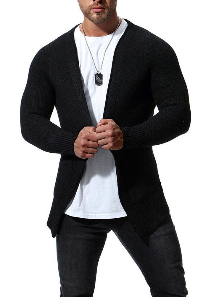 Plain Slim Mens Cardigan Med Fickor