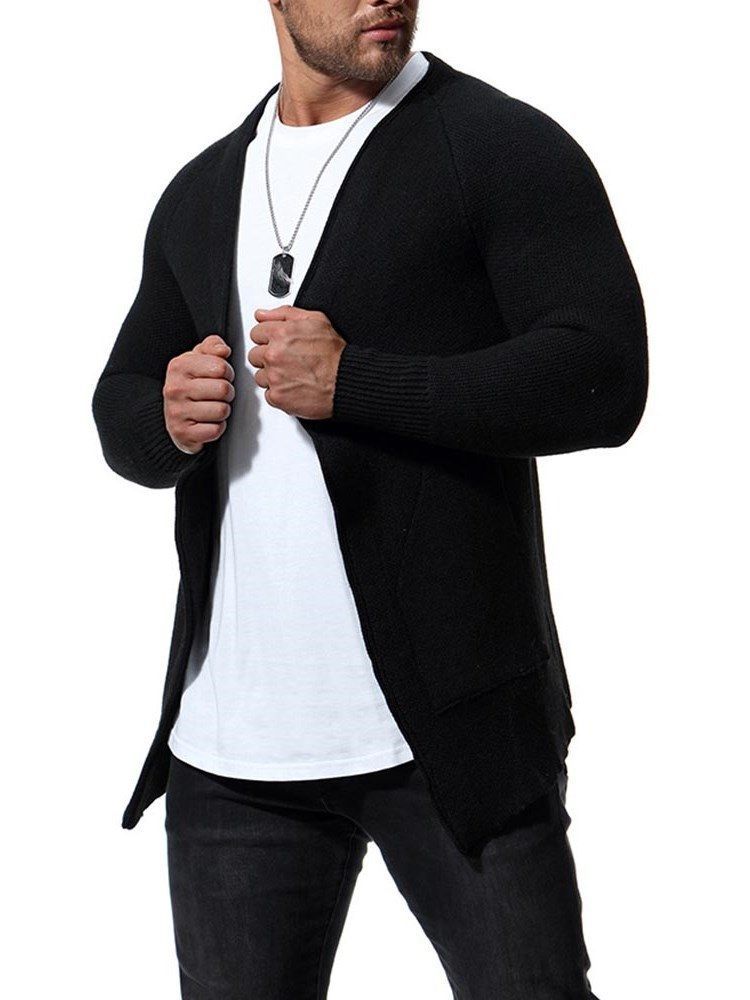 Plain Slim Mens Cardigan Med Fickor