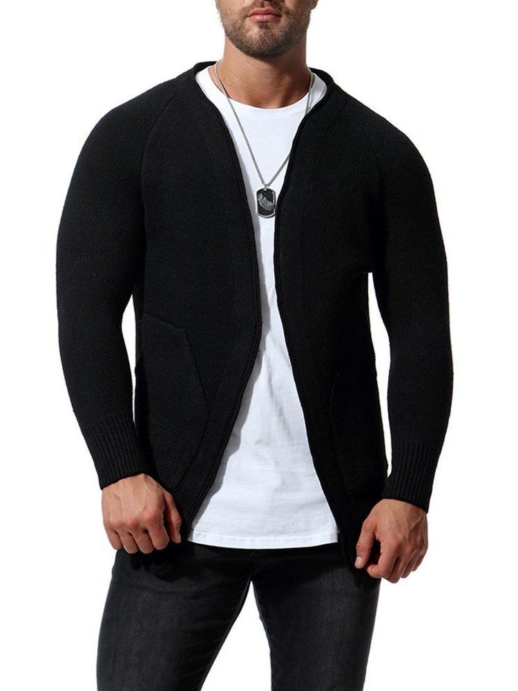 Plain Slim Mens Cardigan Med Fickor