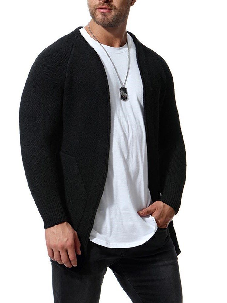 Plain Slim Mens Cardigan Med Fickor