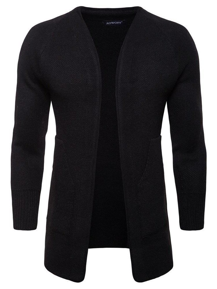 Plain Slim Mens Cardigan Med Fickor