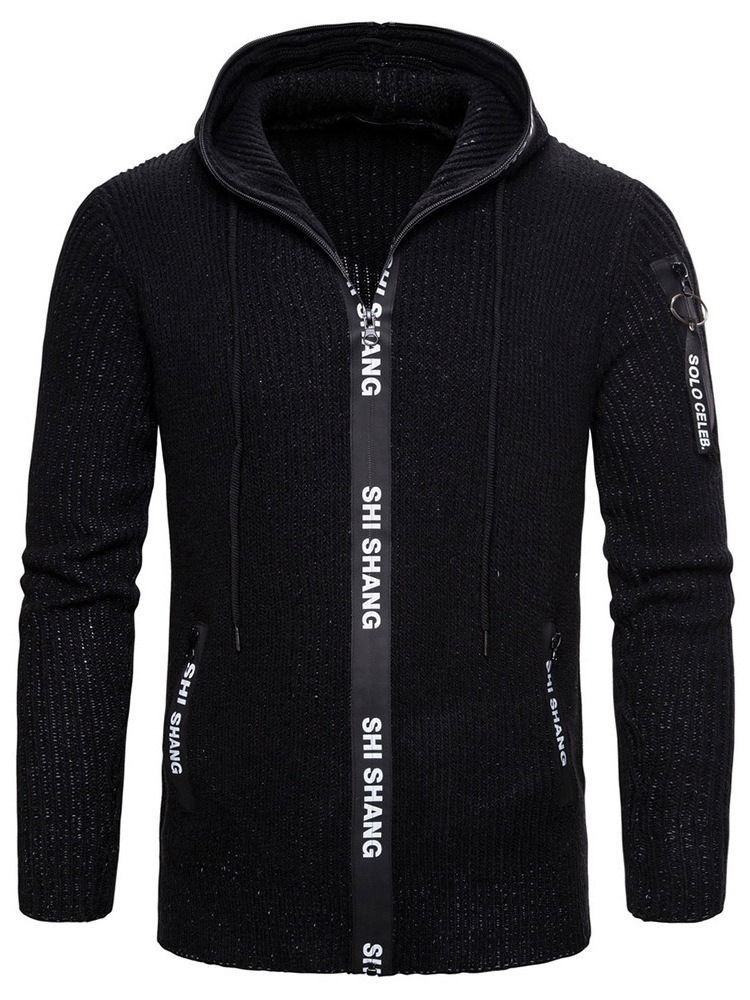 Pocket Standard Hooded Zipper Men's Slim Sweater