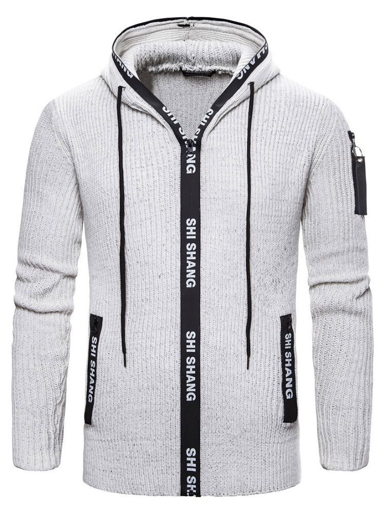 Pocket Standard Hooded Zipper Men's Slim Sweater