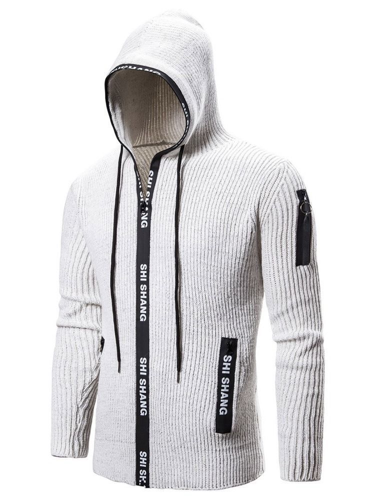 Pocket Standard Hooded Zipper Men's Slim Sweater