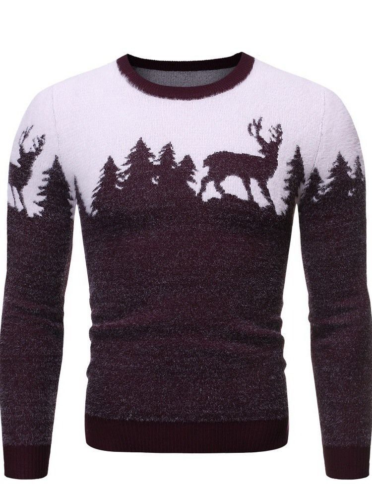 Round Neck Standard Animal Winter Slim Slim Tröja För Män