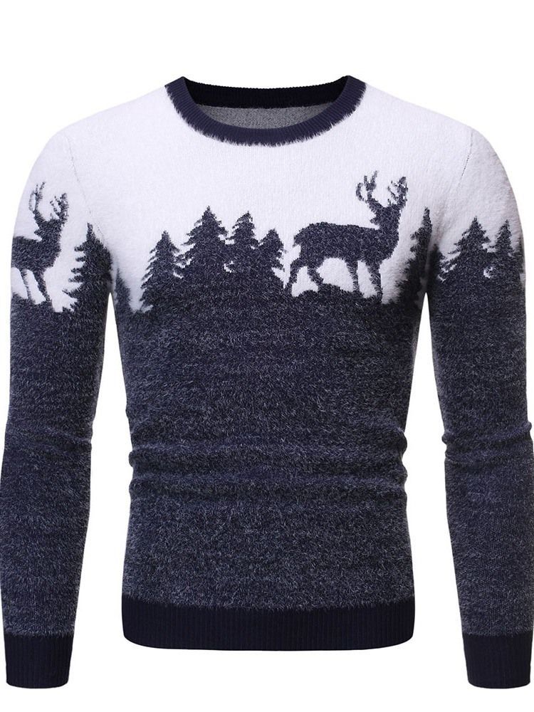 Round Neck Standard Animal Winter Slim Slim Tröja För Män