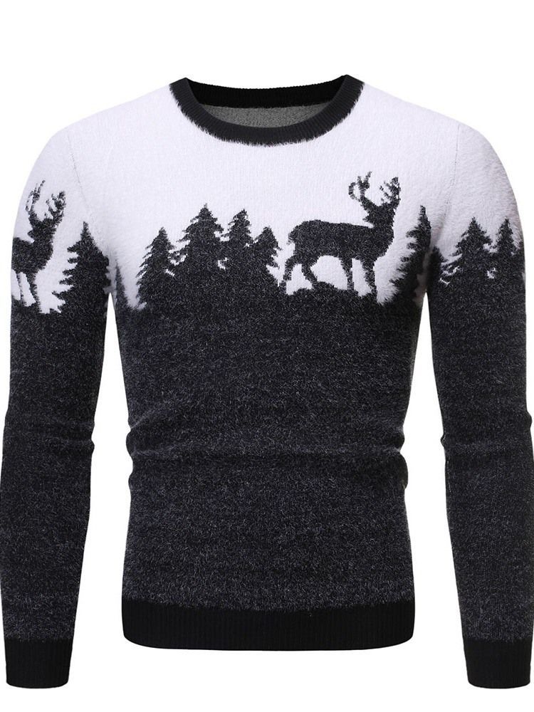 Round Neck Standard Animal Winter Slim Slim Tröja För Män