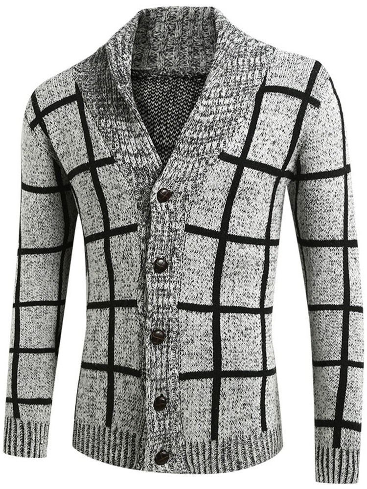 Standard Lapel Plaid Men's Casual Fall Tröja