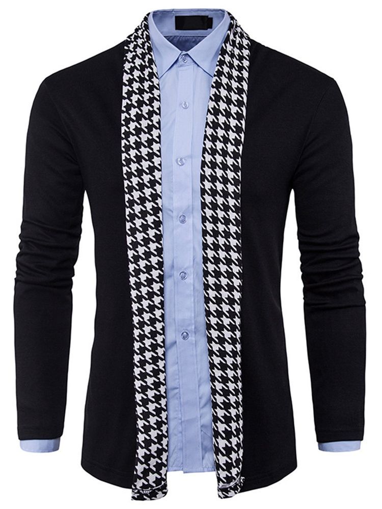 Standard Tröja För Herr I Houndstooth Slim Fall