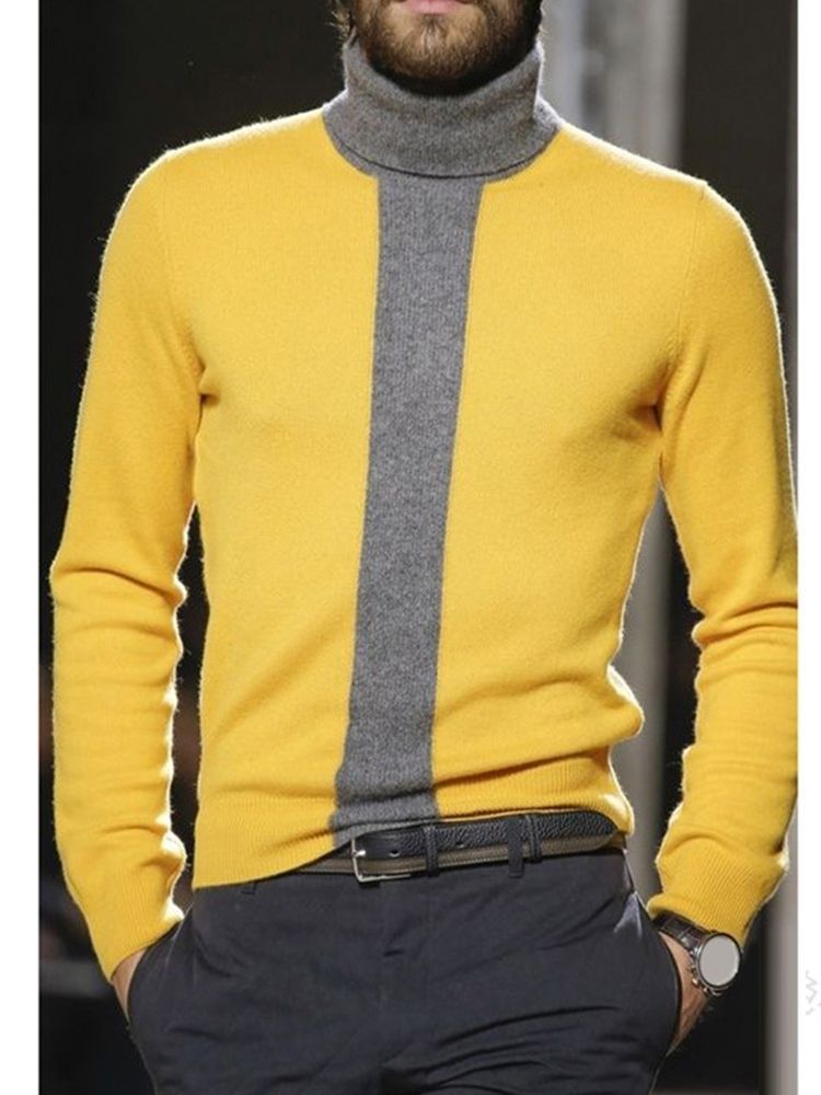 Turtleneck Color Block Standard Winter Casual Herrtröja