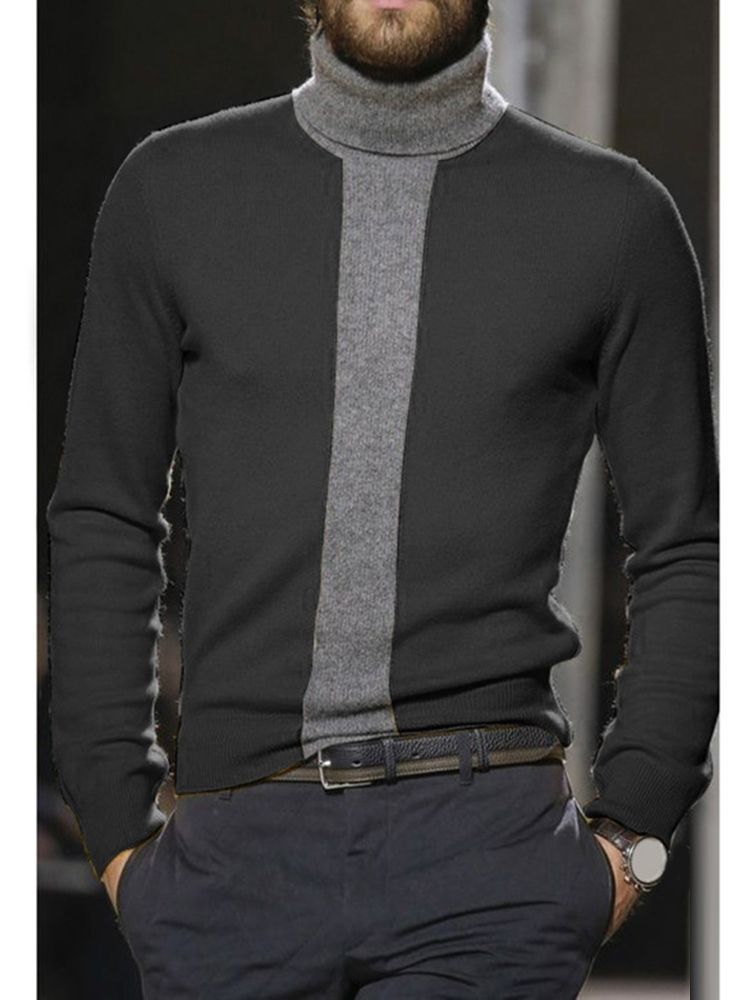 Turtleneck Color Block Standard Winter Casual Herrtröja