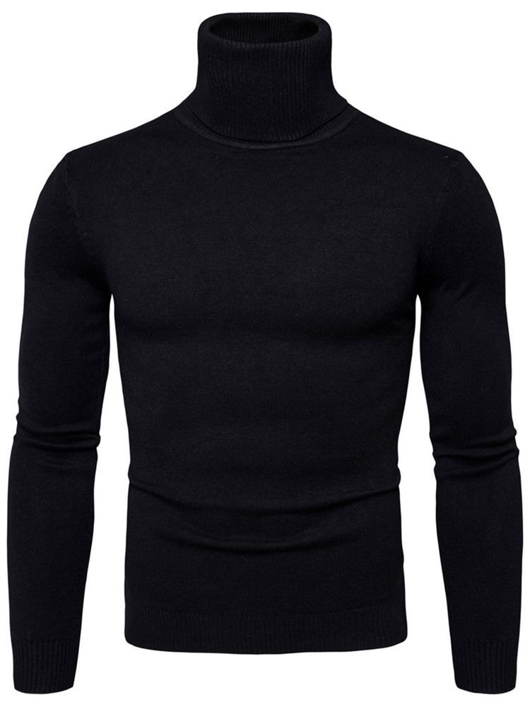 Turtleneck Plain Standard Slim Spring Herrtröja