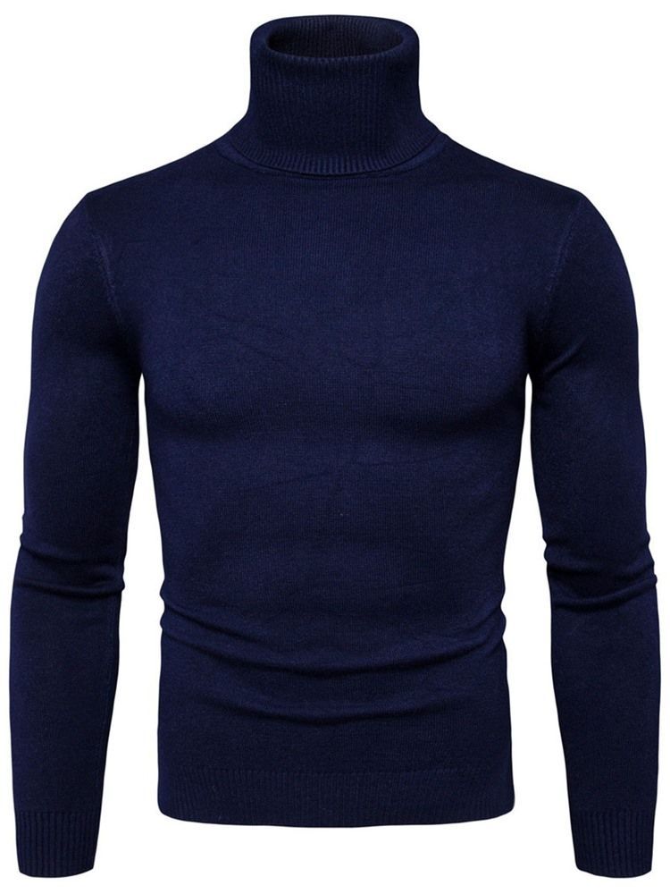 Turtleneck Plain Standard Slim Spring Herrtröja