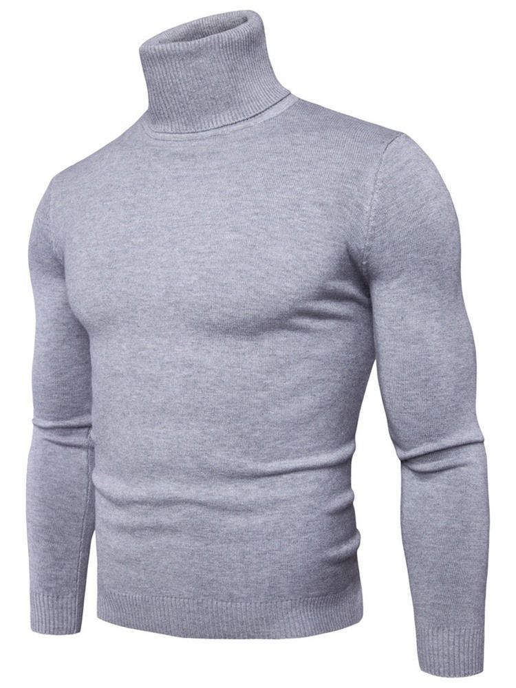 Turtleneck Plain Standard Slim Spring Herrtröja