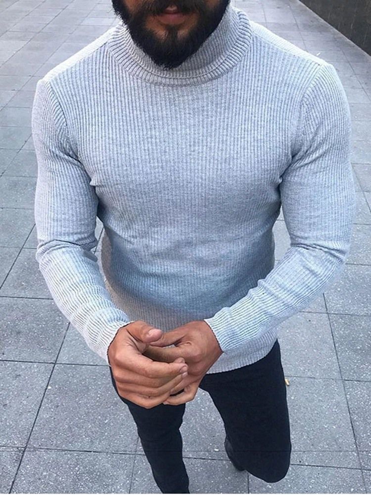 Turtleneck Plain Standard Winter Casual Herrtröja