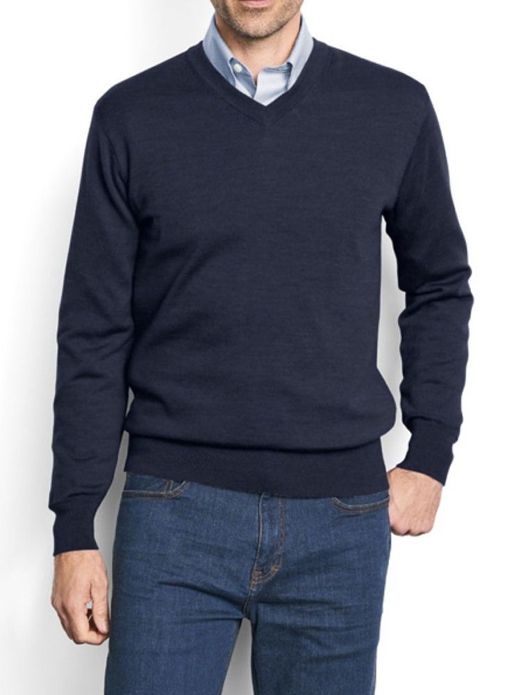 V-neck Standard Plain Fall Herrtröja