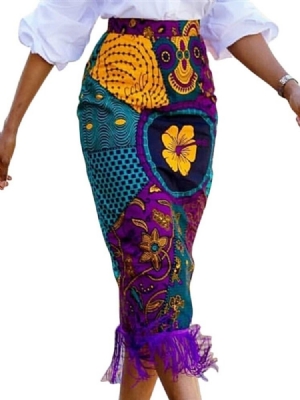 Afrikanskt Modetryck För Kvinnor Bodycon Color Block Floral Kjol