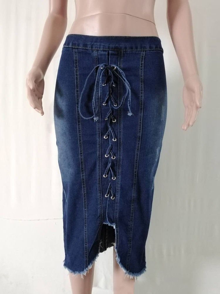 Asymmetrisk Denim-midja-midjekjol Med Snörning För Kvinnor