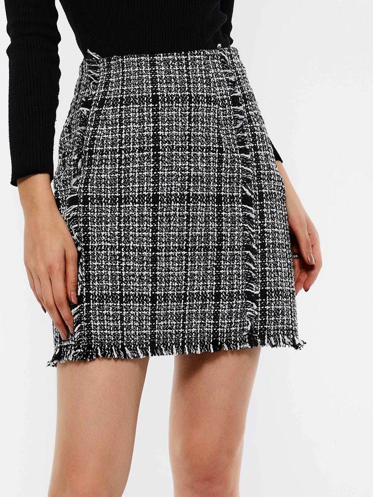 Bodycon-dragkedja För Damer Ladylike Plaid Mini-kjol Med Hög Midja