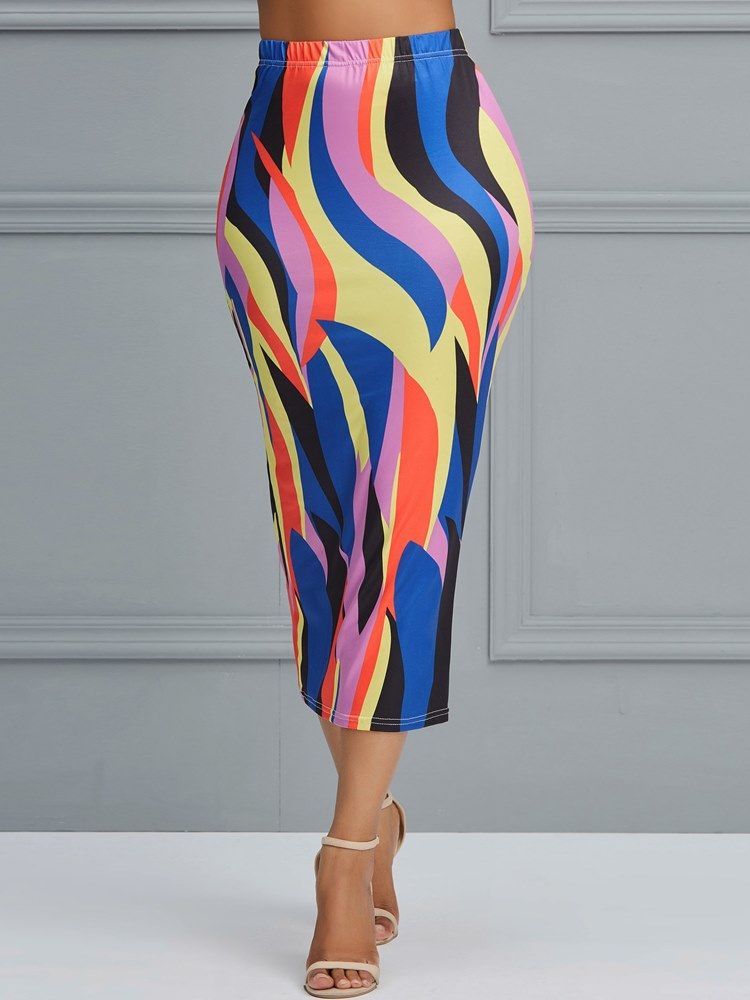 Color Block Geometric Bodycon Kjolar För Kvinnor