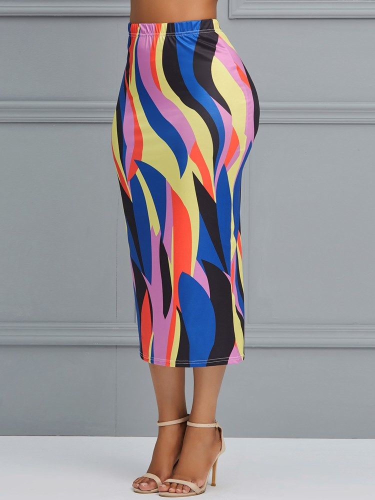 Color Block Geometric Bodycon Kjolar För Kvinnor