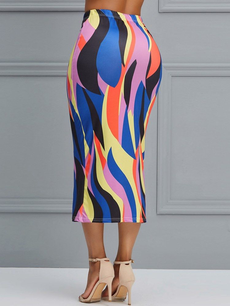 Color Block Geometric Bodycon Kjolar För Kvinnor