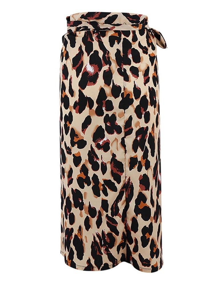 Dam Mid-calf Straight Leopard High-waist Casual Kjol