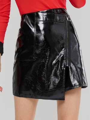 Dragkedja Plain Asymmetrisk Rock High-waist Kjol För Kvinnor