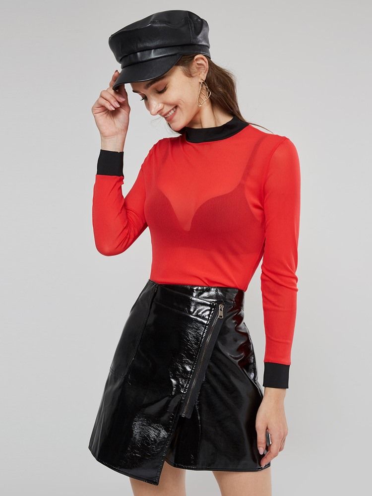 Dragkedja Plain Asymmetrisk Rock High-waist Kjol För Kvinnor