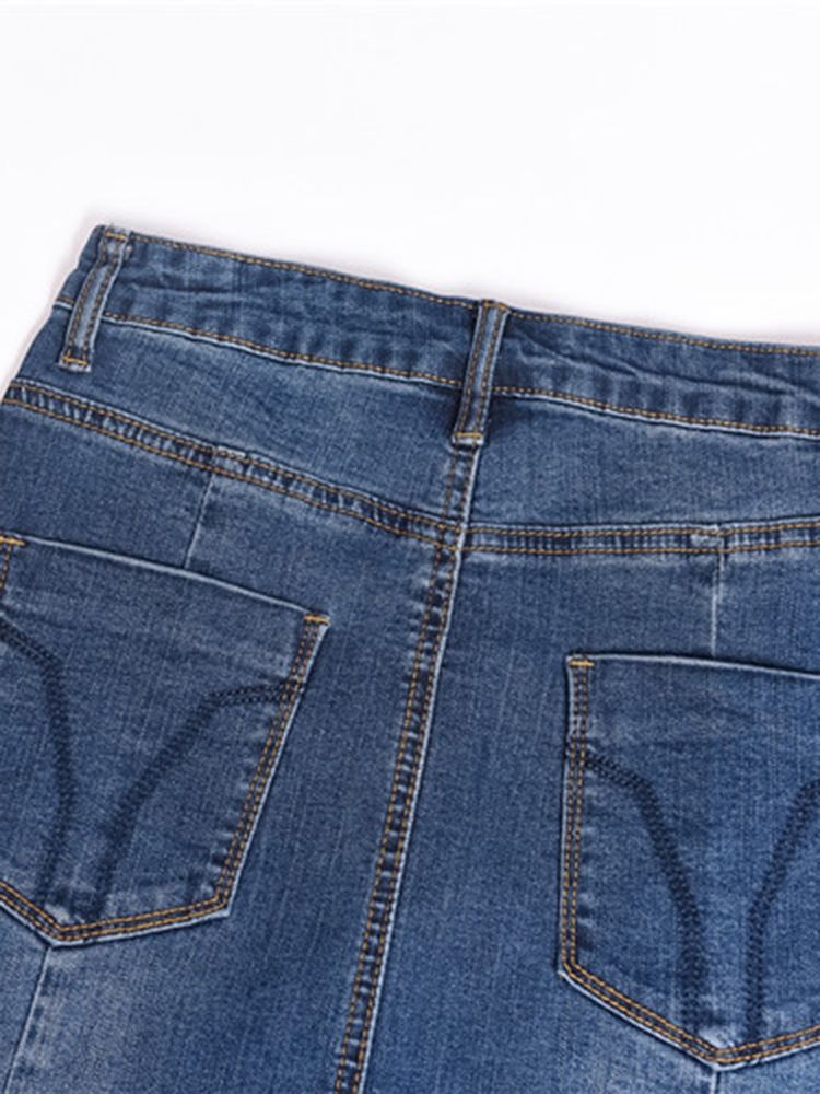 Hög Midja Ankel Längd Sjöjungfru Knapp Denim Dam Kjol