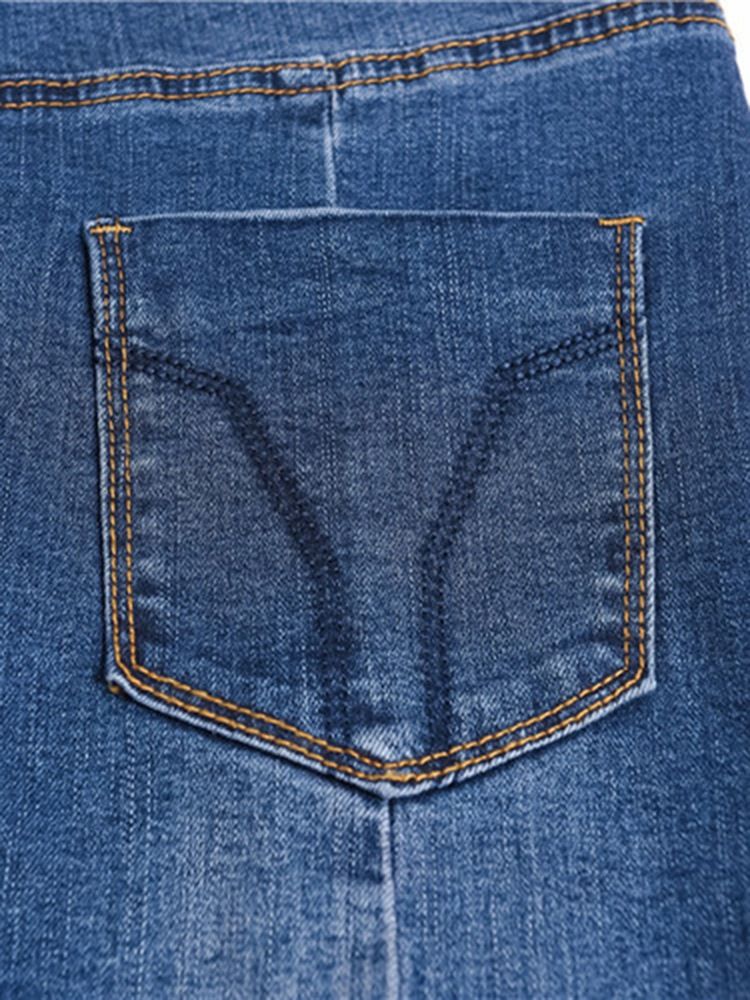 Hög Midja Ankel Längd Sjöjungfru Knapp Denim Dam Kjol