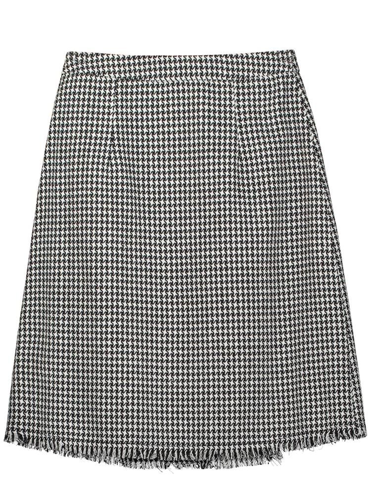 Knee-längd Houndstooth Tofs Patchwork Dam Kjol