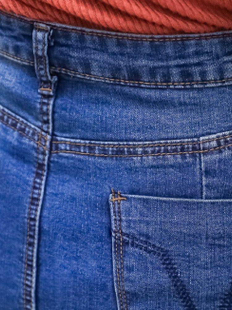 Kvinnors Sjöjungfru Plain Pocket Denim Kjol Med Hög Midja