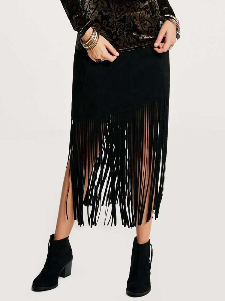 Mid-calf Tassel Patchwork Plain Damkjol