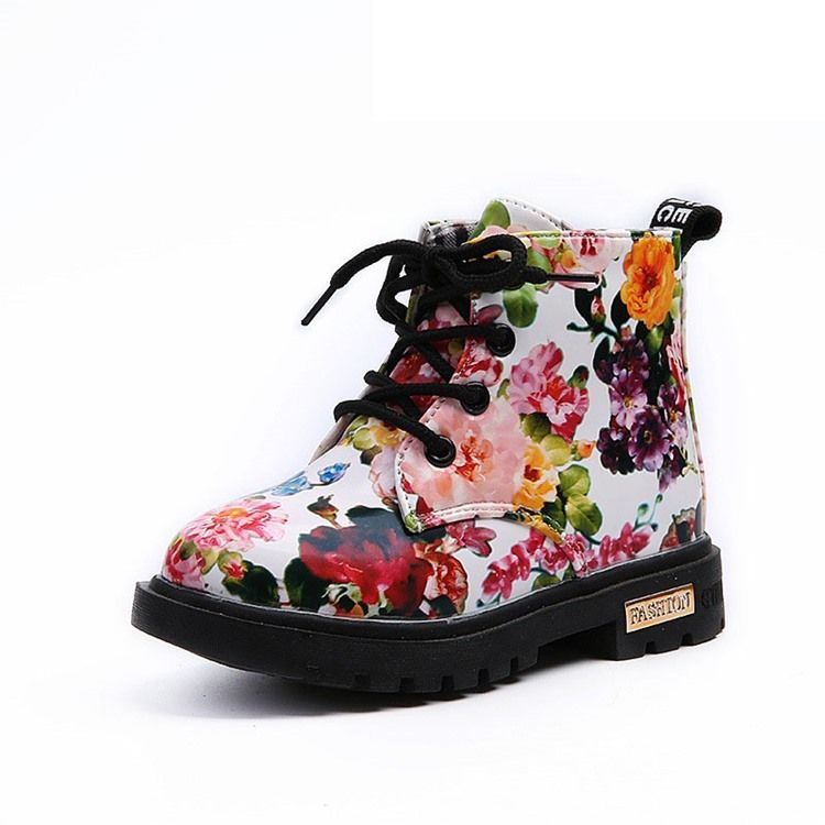 Floral Round Toe Side Zipper Baby Boots