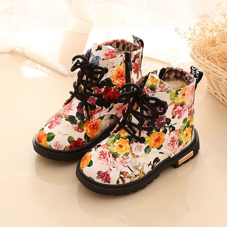 Floral Round Toe Side Zipper Baby Boots