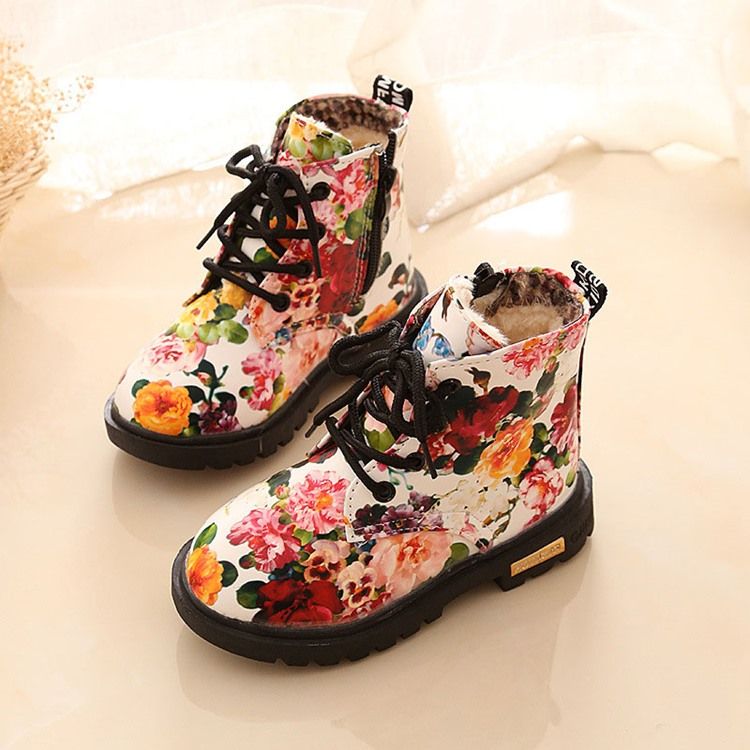 Floral Round Toe Side Zipper Baby Boots