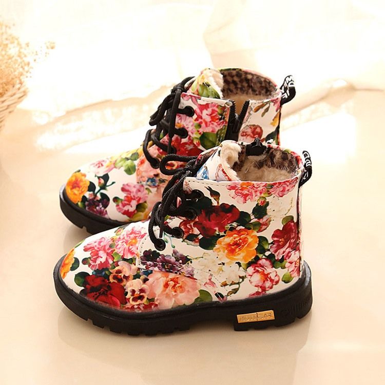 Floral Round Toe Side Zipper Baby Boots