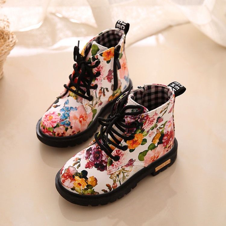 Floral Round Toe Side Zipper Baby Boots