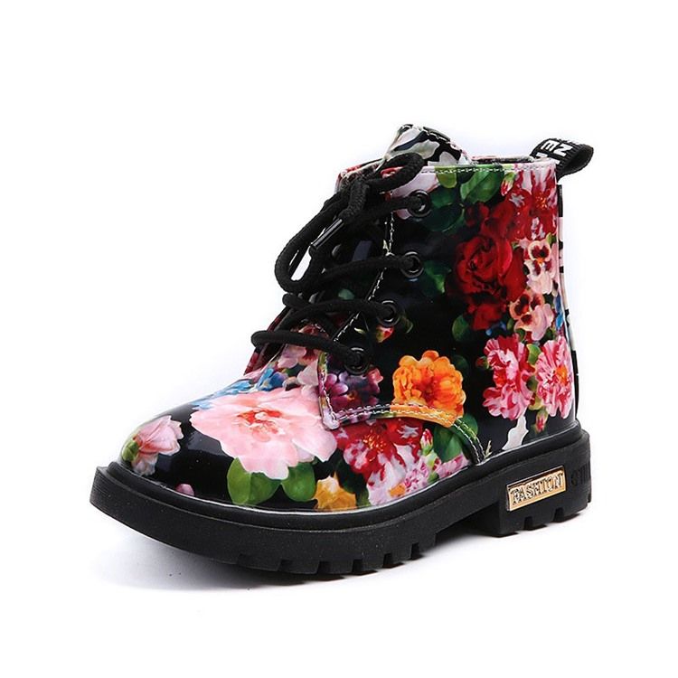 Floral Round Toe Side Zipper Baby Boots