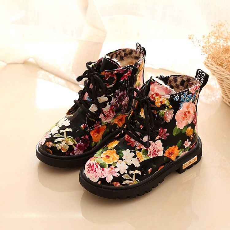 Floral Round Toe Side Zipper Baby Boots