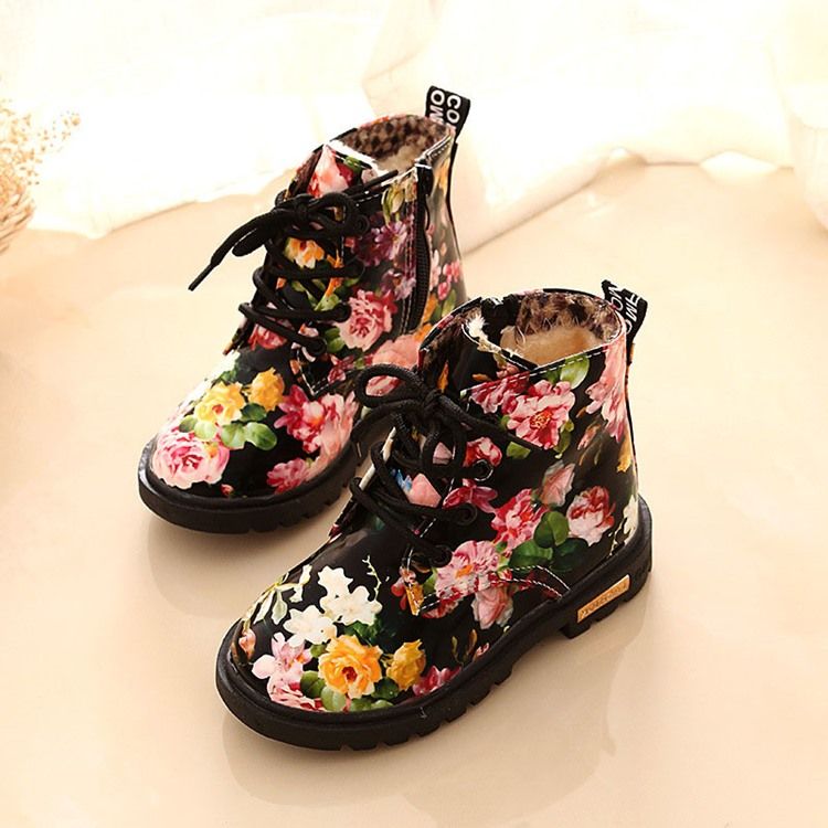 Floral Round Toe Side Zipper Baby Boots