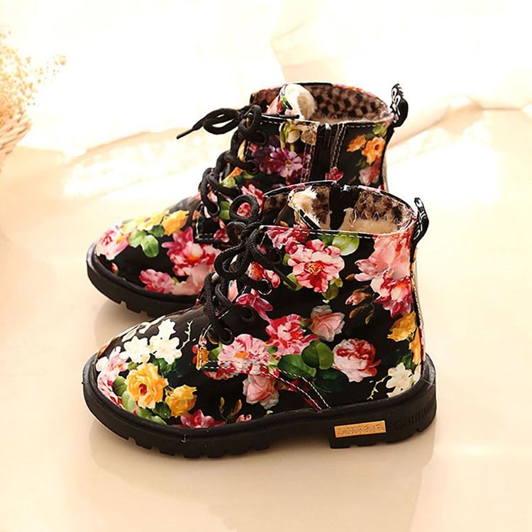 Floral Round Toe Side Zipper Baby Boots