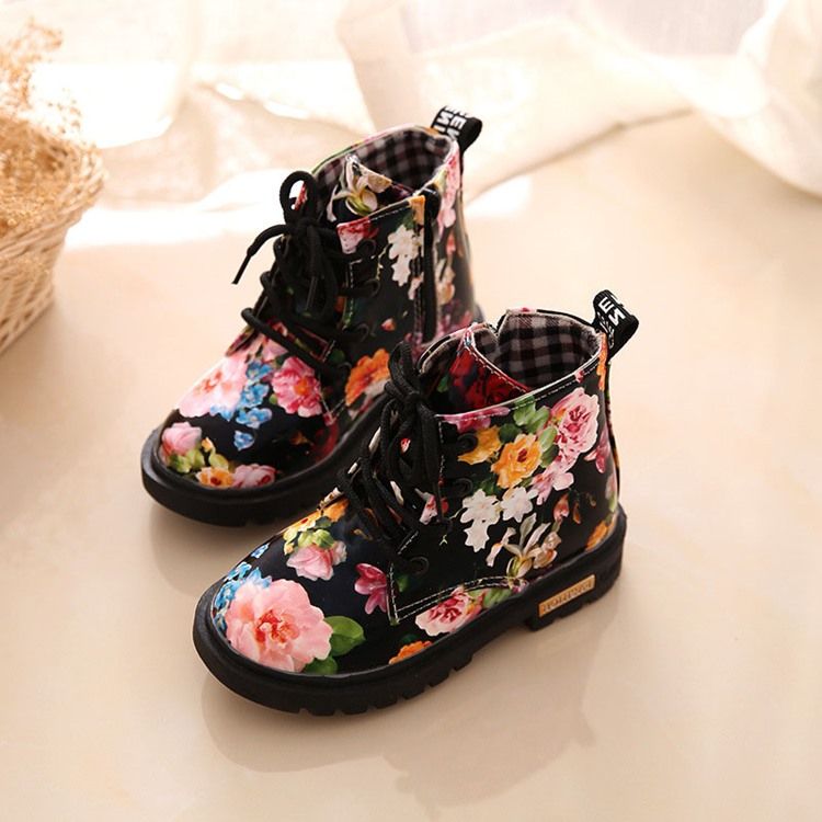 Floral Round Toe Side Zipper Baby Boots