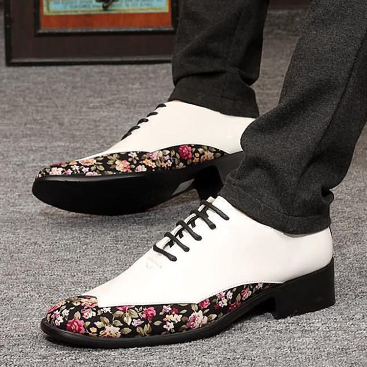 Floral Patchwork Low-cut Upper Men's Dress Shoes