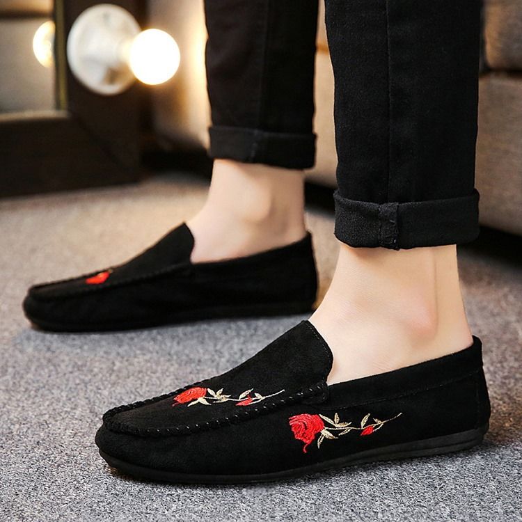 Floral Slip-on Flat Heel Cotton Thin Shoes Män Oxfords